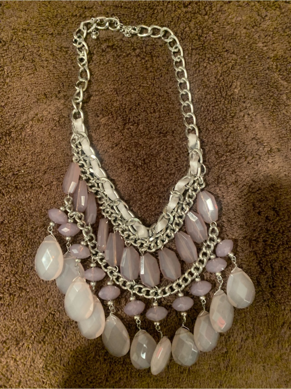 Statement Silver Necklace with Pale Lavender Beads